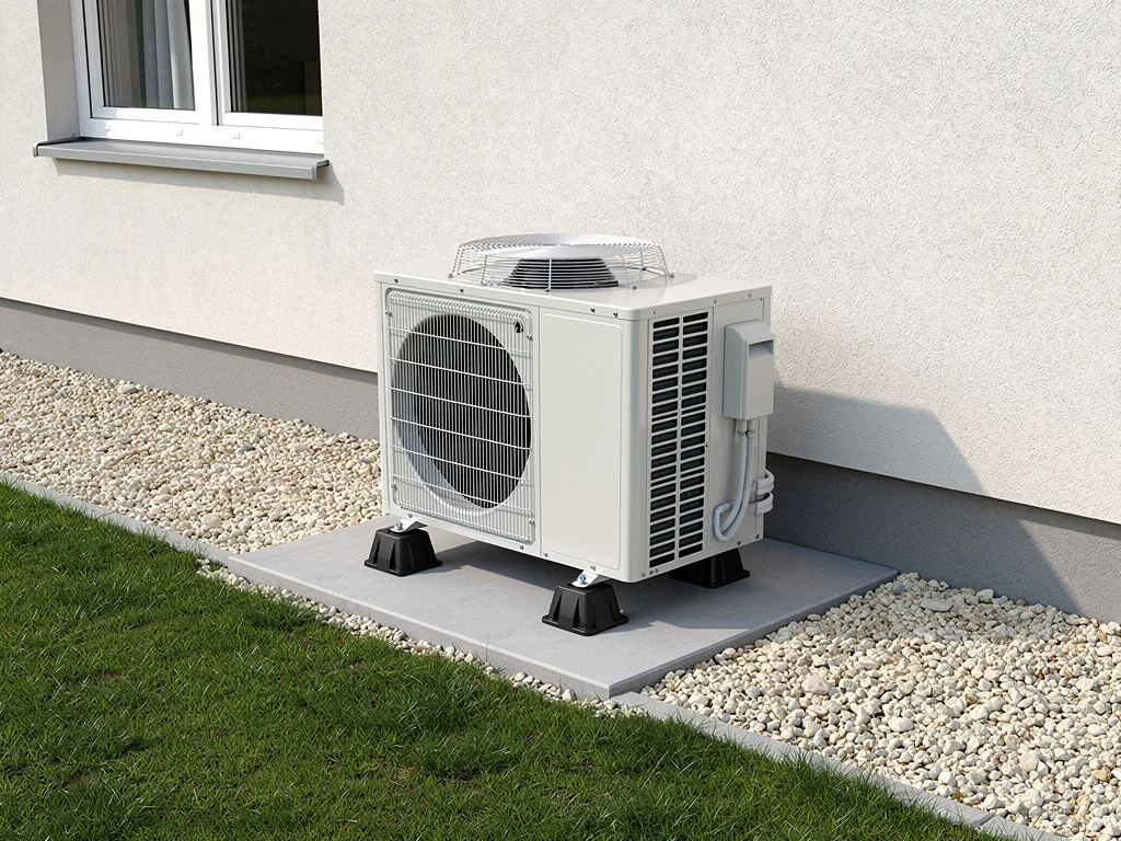 Caisson extérieur de climatiseur désolidarisé du sol, écarté des ouvertures